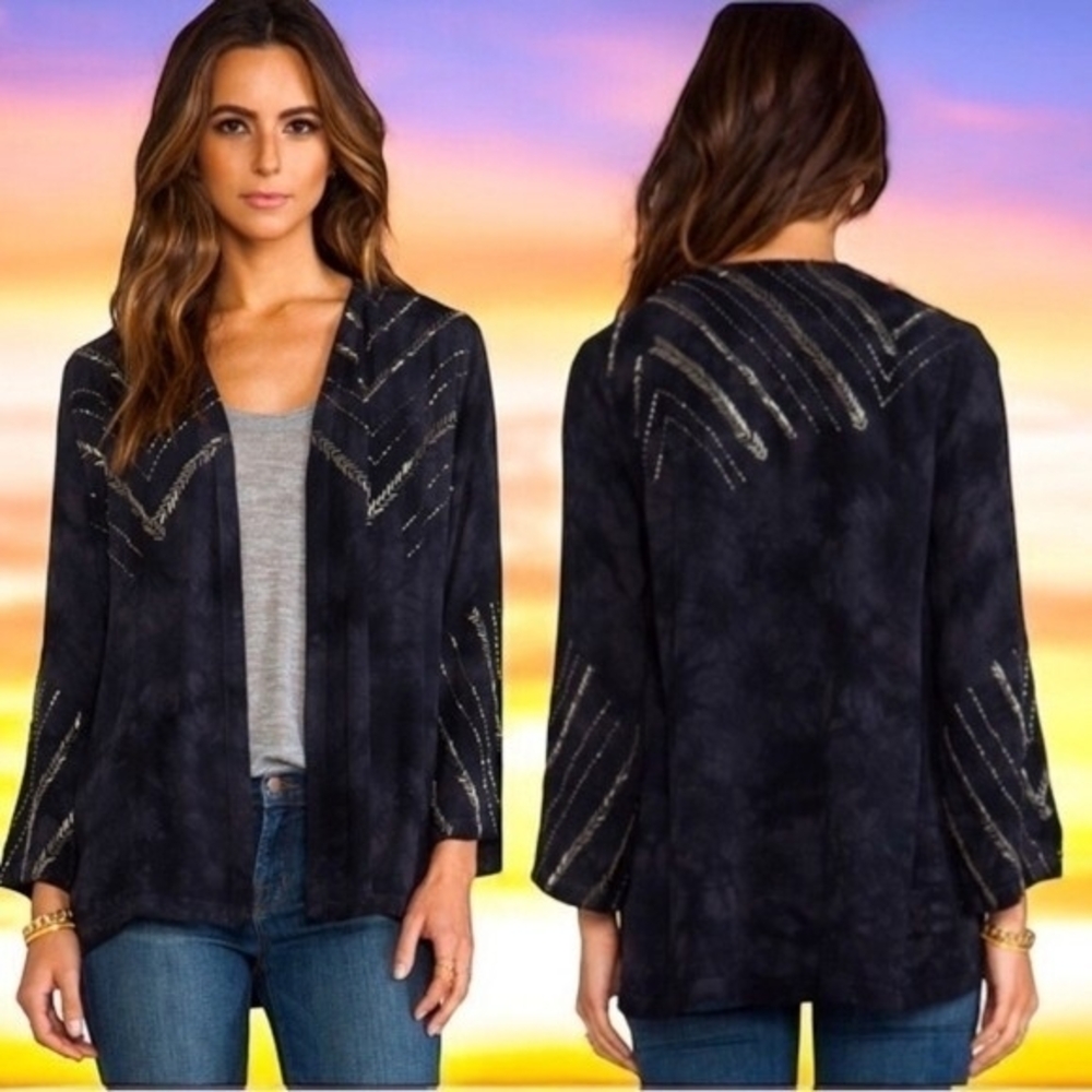 Chaser Women's Gray Silver Tie-Dye Beaded Duster Cardigan XS Kimono Viscose VG